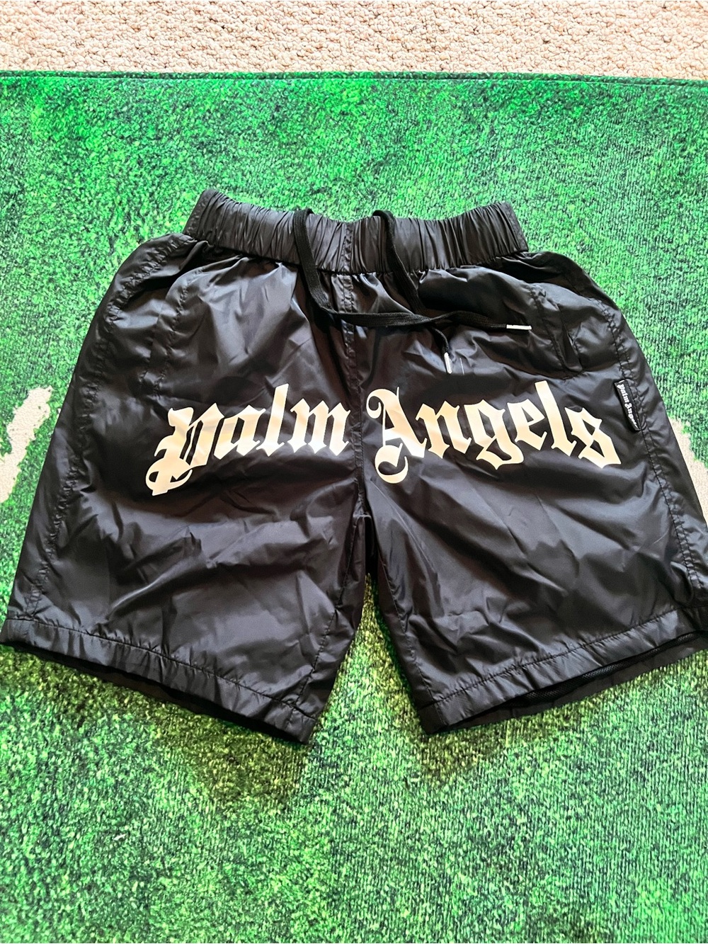 Palm Angels Black Shorts with White Gothic Logo Size M